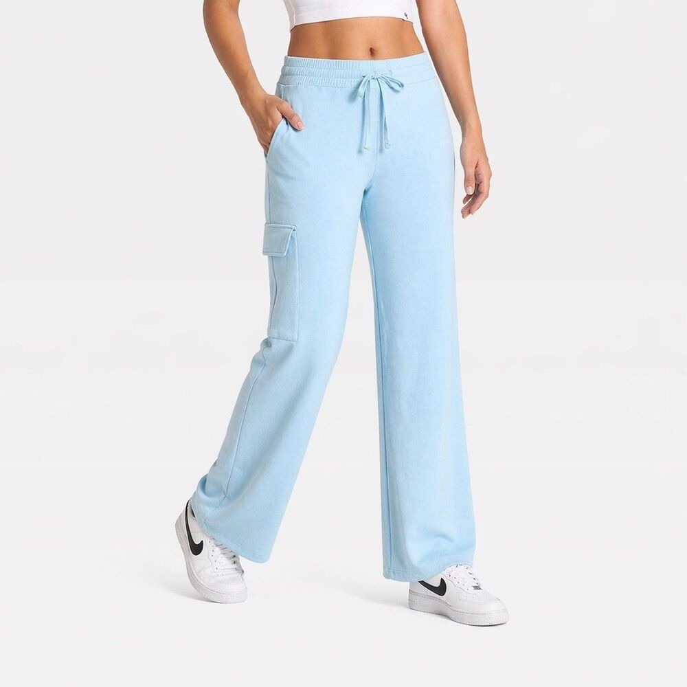 JoyLab Women’s High-Rise Sweater Cargo Pants Cool Blue Size M